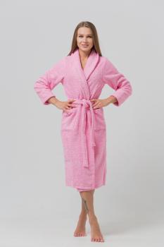 Женский классический махровый халат с шалькой (Розовый)